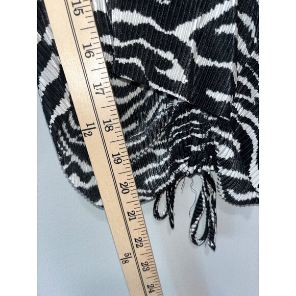 Zara Womens Zebra Print Ruched Ruffle Sleeve Top S Black & White Polyester NWT - Picture 3 of 9